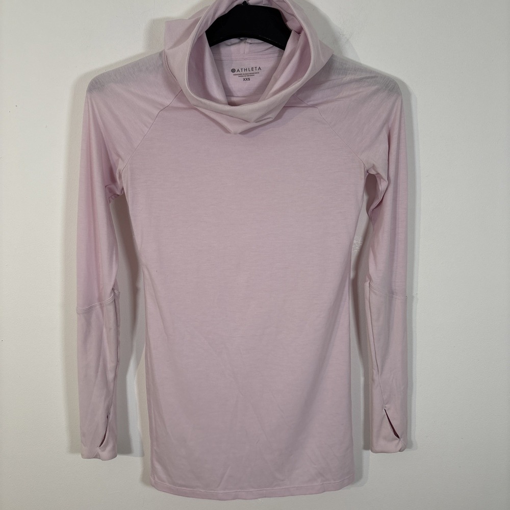 Athleta Essence Hooded Cowl Neck Tunic Top Pink XXS Long Sleeve Athletic Run - Picture 10 of 10
